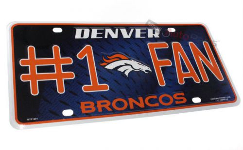 Denver broncos football nfl #1 fan license plate aluminum metal car truck tag