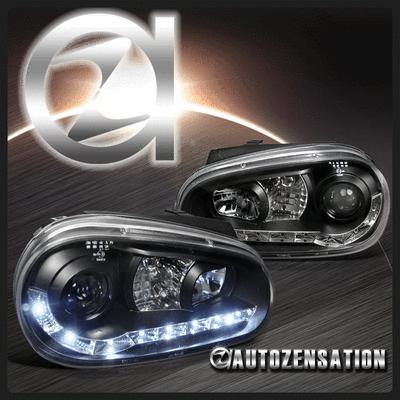 99-06 volkswagen golf gti mk4 black r8 led drl projector headlights