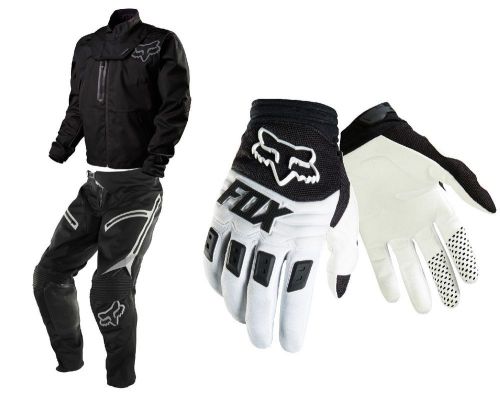 Fox racing black/grey mens legion brace jacket &amp; pants white dirtpaw race gloves