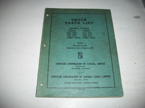 Rare original 1940 dodge+fargo trucks parts list catalogue db+fj series clean