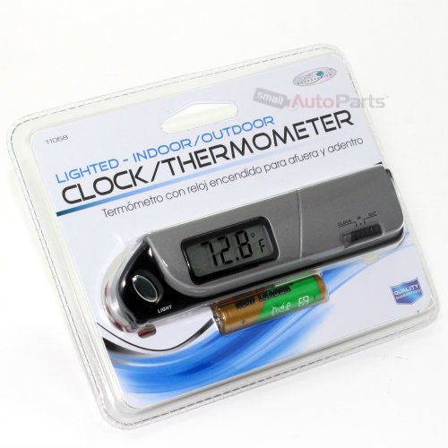 Lighted indoor/outdoor clock/temperature display thermometer for car-truck-bike