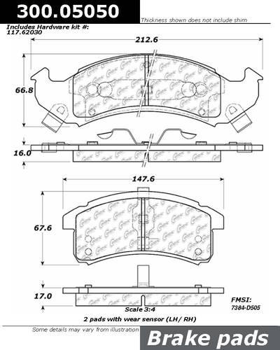 Centric 300.05050 brake pad or shoe, front-premium semi-met pads w/shims