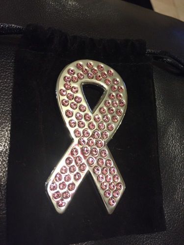 Cancer support ribbon real pink swarovski crystals metal. 3m stick on backing