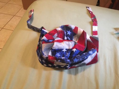 Do rag head wrap 100% cotton red white &amp; blue usa flag biker dew bandana hat new