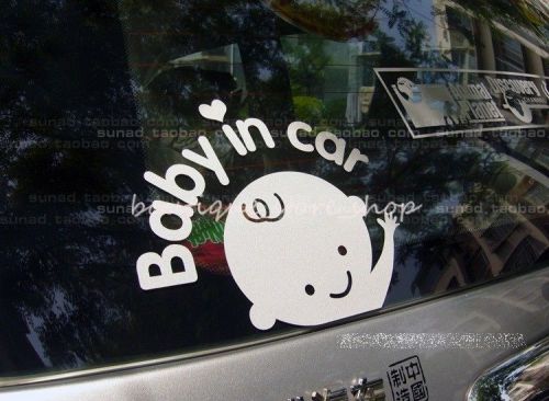 White cute &#034;baby in car&#034; rear side door window truck car stickers wall decals