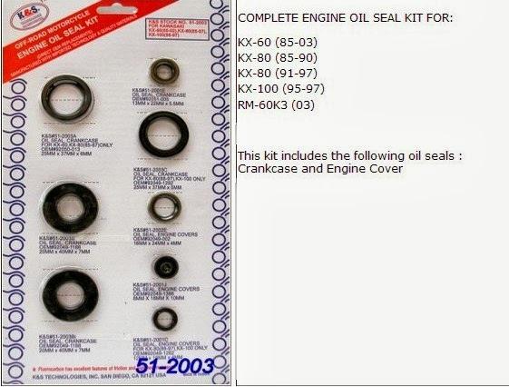 Kawasaki kx60 kx80 kx100  engine oil seal kit k&s 51-2003