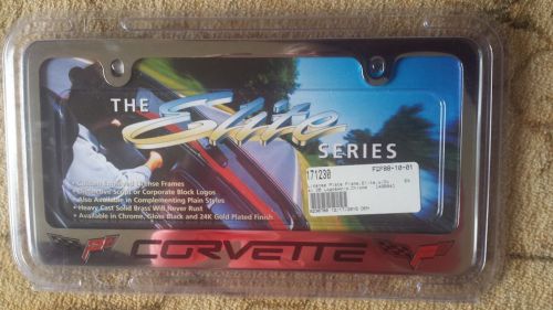 C6 corvette license plate frame, elite series, with dual c6 logo &amp; word, chrome