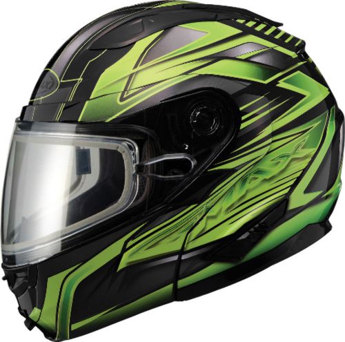 Gmax gm64s vortex full face modular snowmobile helmet black/green - 7 sizes