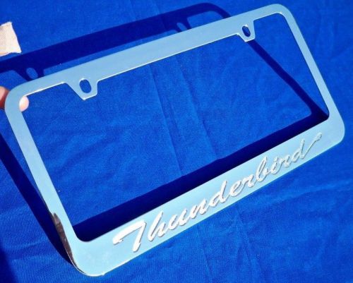 1 ford thunderbird engraved chromed metal license plate frame w/ logo screw caps