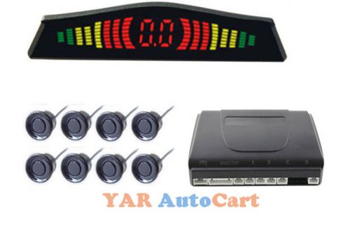 Led display 8 parking sensor car reverse backup radar system kit sound alert