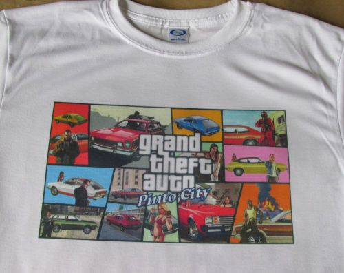 Grand theft auto pinto city - custom graphic t-shirt - vapor apparel - 70s ford