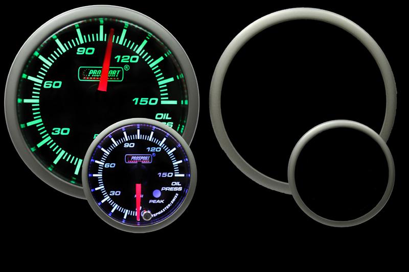 Oil pressure gauge- prosport premium peak recall & warning green/white 52mm