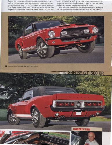 1968  ford mustang shelby gt500 kr  convertible restoration  6 pg color article