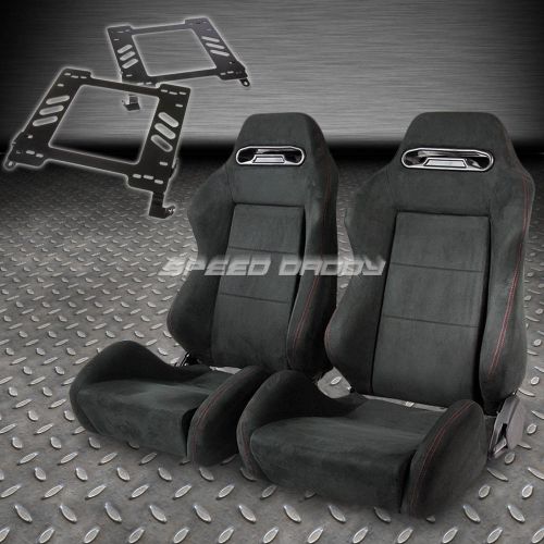 Pair type-r full reclining black suede racing seat+bracket for 02-07 wrx/sti