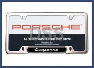 New genuine porsche cayenne license plate frame polished stainless + warranty