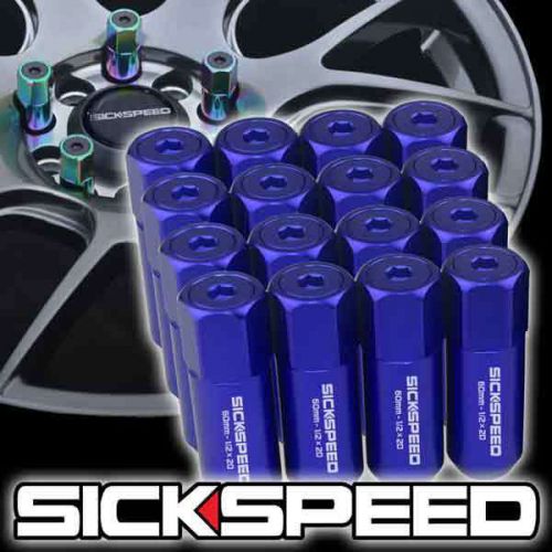16 blue capped aluminum extended tuner 60mm lug nuts for wheels 1/2x20 l30