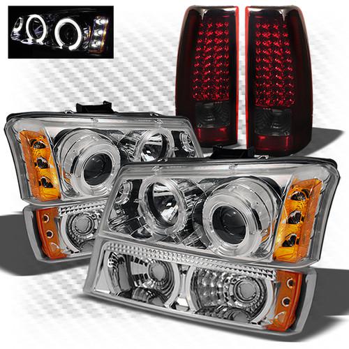 03-07 silverado projector headlights set + red smoked led perform tail lights