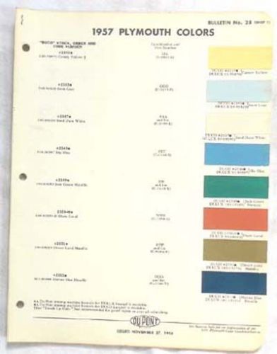 1957 plymouth dupont color paint chip chart all models original  mopar