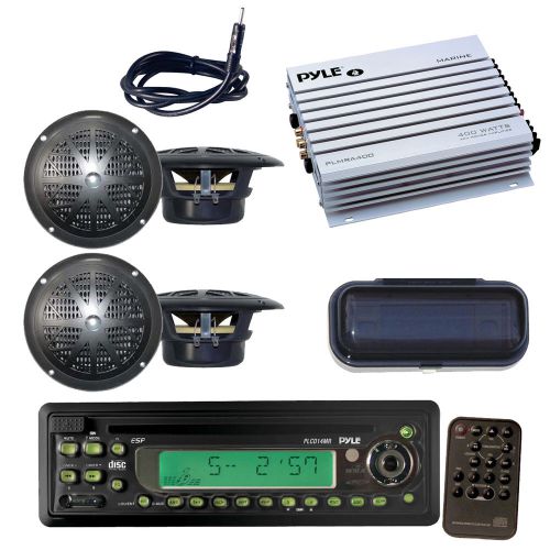 New plcd13mr marine yacht cd mp3 am/fm radio+4 speakers, 400w amp, cover,antenna