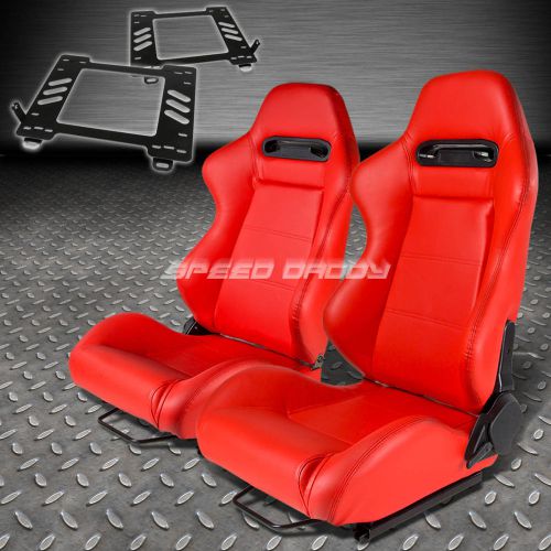 Pair type-r red pvc reclining racing seat+bracket for 98-05 miata mx5/mx-5 nb