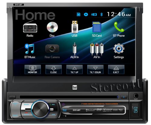 Dual dv516bt 7&#034; single din flip out car dvd cd player monitor+bluetooth new