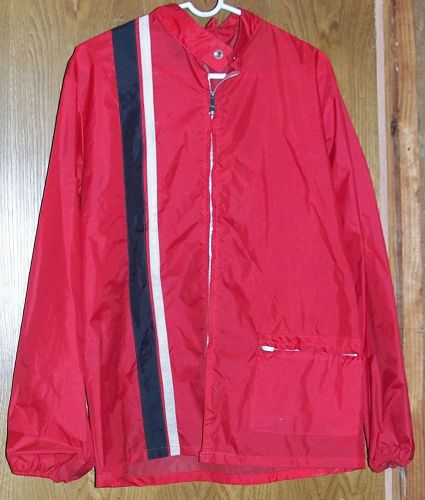 Mens size large red le mans racing stripe windbreaker jacket l hotrod ford cobra