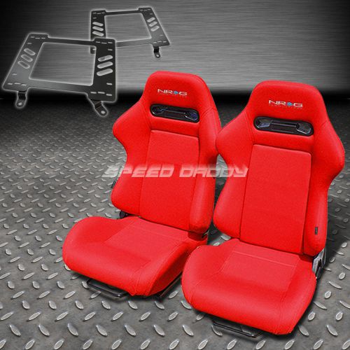 Pair nrg type-r style red cloth racing seat+bracket for 63-72 chevelle ss396