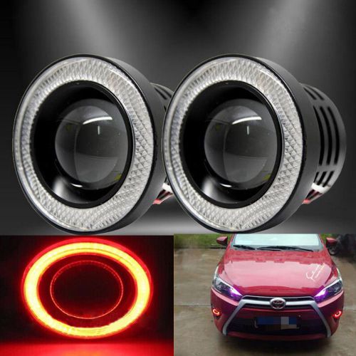 White fog red light ring suv cob halo driving led drl projector lens 20w 2.5&#034;