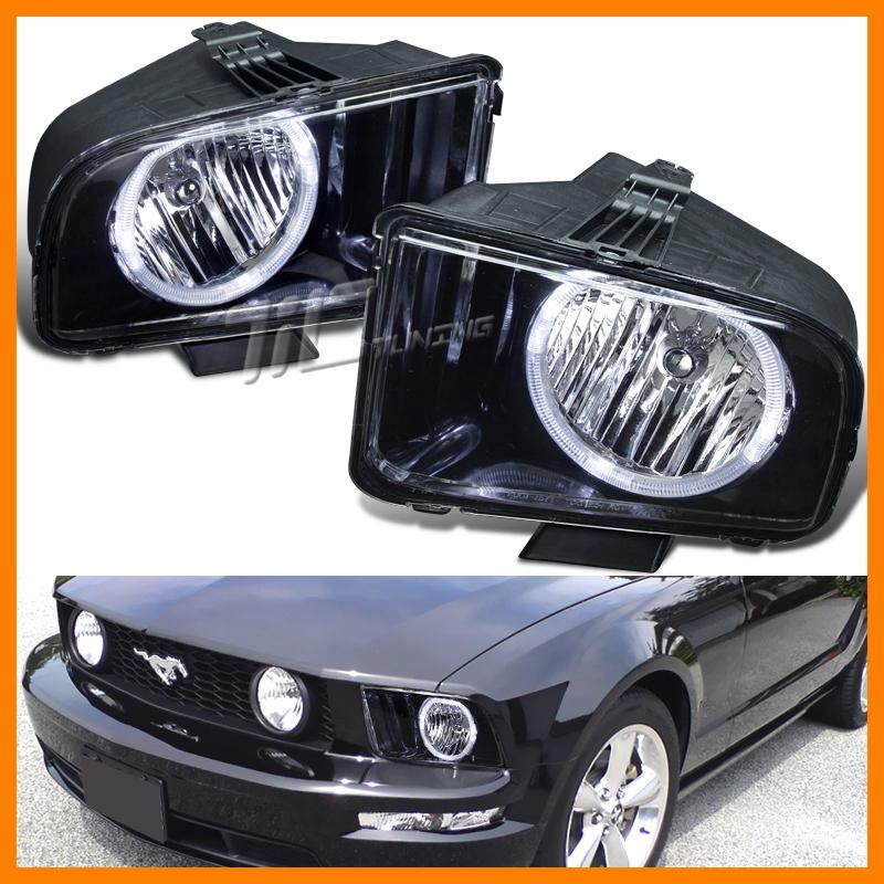 05-09 ford mustang black halo headlights drl angel eye lamps driver+passenger