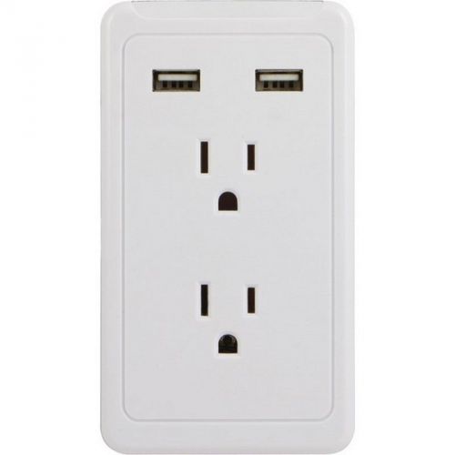 Ge 13465 2-outlet wall tap with 2 usb ports &amp; eye indicator(tm) light