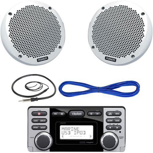 Clarion marine boat yacht outdoor cd-usb receiver, 6&#034; speaker, wire, antenna