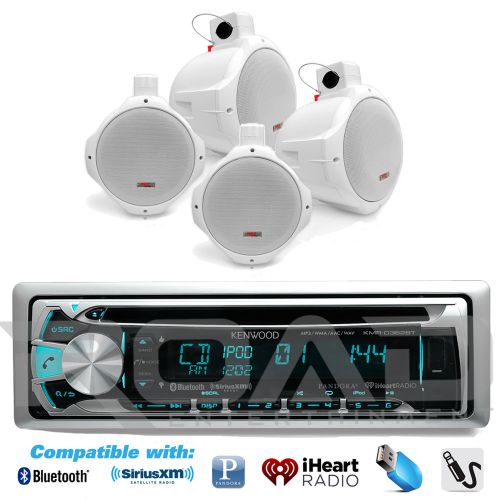 4 marine wakeboard 6.5&#034; white speakers, marine kenwood bluetooth usb cd receiver