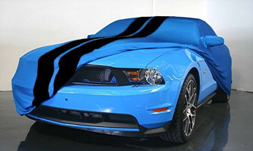 2010-2014 mustang indoor car cover - grabber blue with black stripes