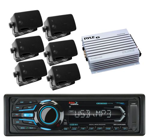 6 black box speakers, 400w amplifier &amp; marine ipod am fm bluetooth boss radio