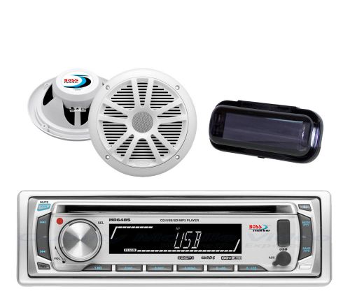 Mr648s marine in-dash mp3 player + 6.5&#034;180 watt dual white speakers + cover