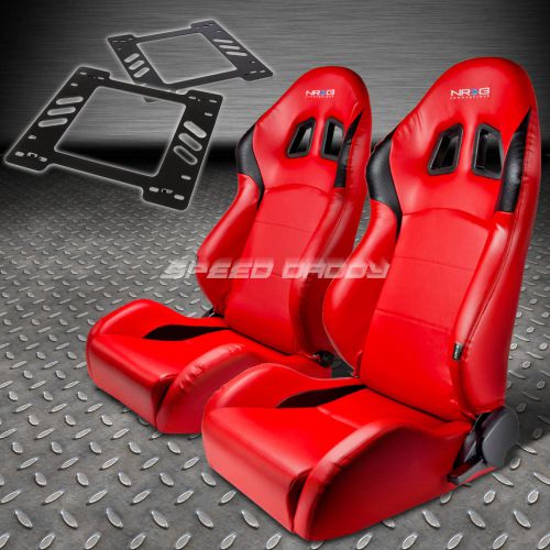 Pair nrg reclining red pvc racing bucket seat+bracket for 78-88 monte carlo a/g