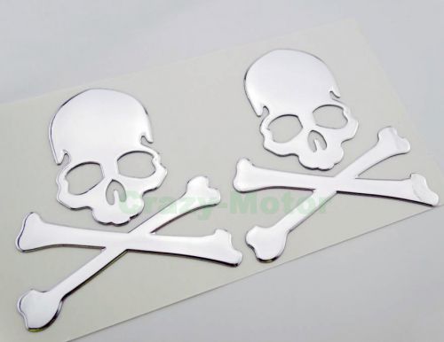 Motorcycle silver soft rubber fuel gas tank fairing body decal sticker 3d skull