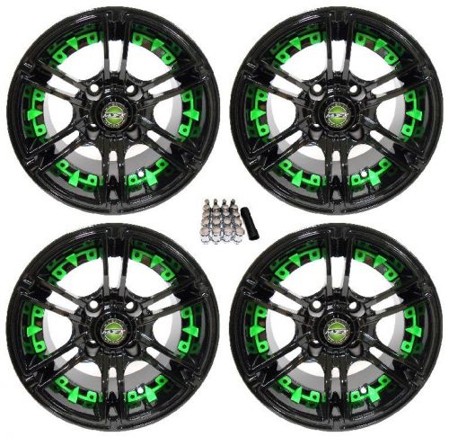 Madjax 12&#034; mirage black/green golf cart wheels/rims ez-go &amp; club car