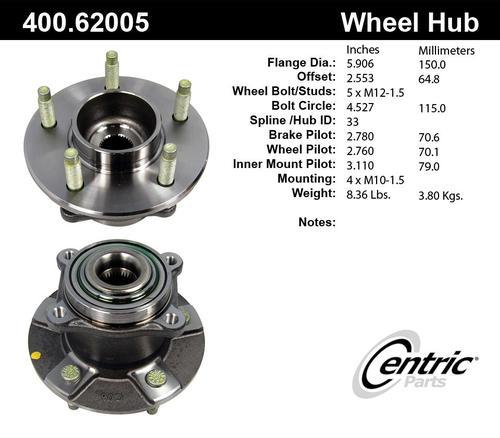 Centric 400.62005e rear wheel hub & bearing-standard axle bearing & hub assembly