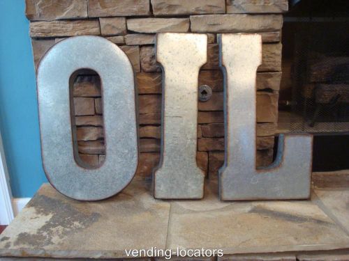 Oil 42&#034; x 20&#034; industrial rustic block letters recycled galvanized texaco mobil