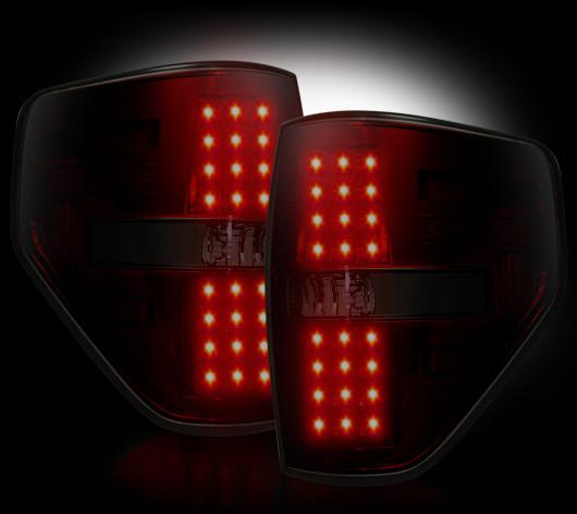 Recon ford f-150 led tail light set smoked red lens (2009-2012)