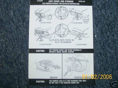 1974 plymouth satellite road runner trunk jack decal