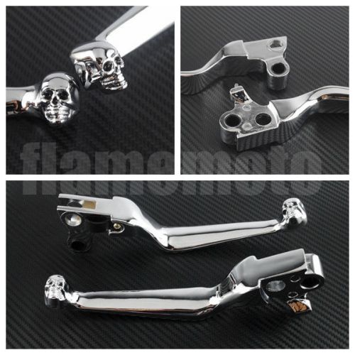 Chrome skull brake clutch levers 4 1996-2010 harley softail dyna glide sportster