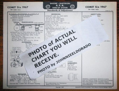 1967 mercury comet six series 200 ci l6 models aea tune up chart