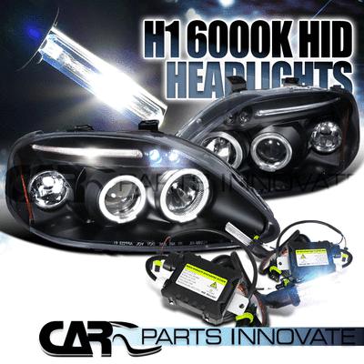 99-00 civic black halo led projector headlights+h1 6000k hid conversion kit