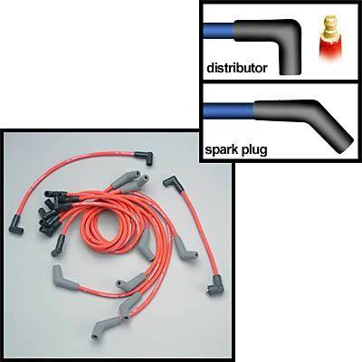 Ford racing spark plug wires spiral wound 9mm red 45 degree boots ford 429/460