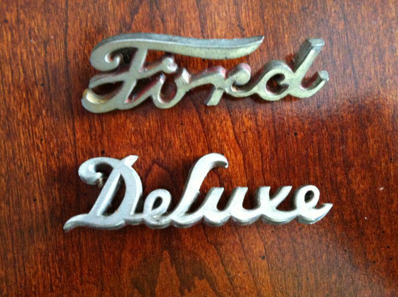 2 ford script emblems chrome duro trim metal vintage ornament nameplate as is