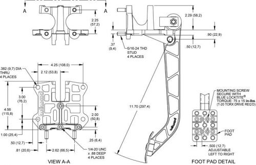 Wilwood adjustable reverse mount aluminum brake pedal assembly 6.25:1 ratio -