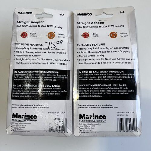 Two marinco 84a marine 20a 125v male to 30a 125v female locking straight adapter