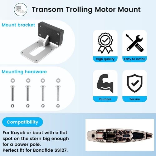 Universal transom trolling motor mount for kayaks / kayak motor mount bracket